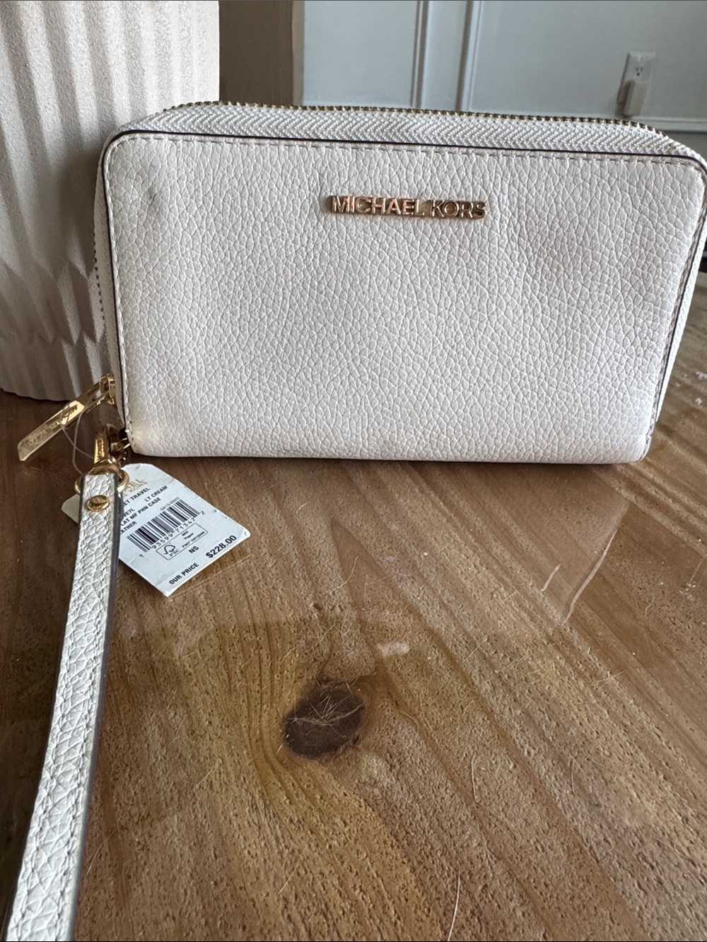 Michael Kors Cream Pebbled Leather Zip Wristlet
